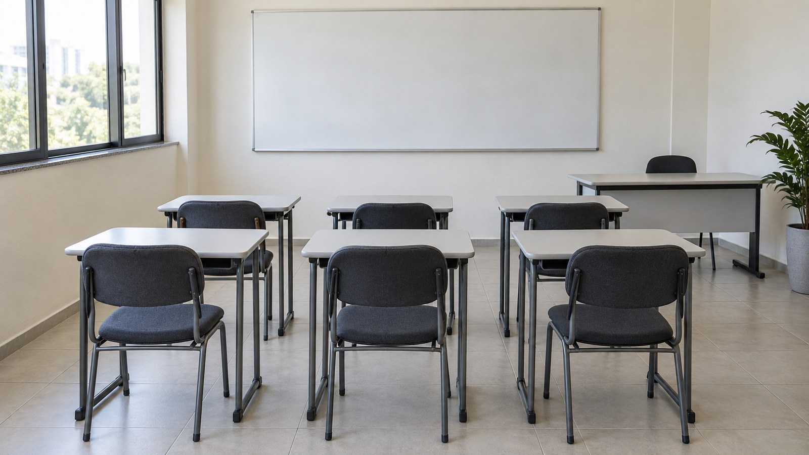 Sala de aula universitária vazia. Ilustração gerada por IA; não retrata instalações do Grupo Educacional Uniandrade nem um episódio real.